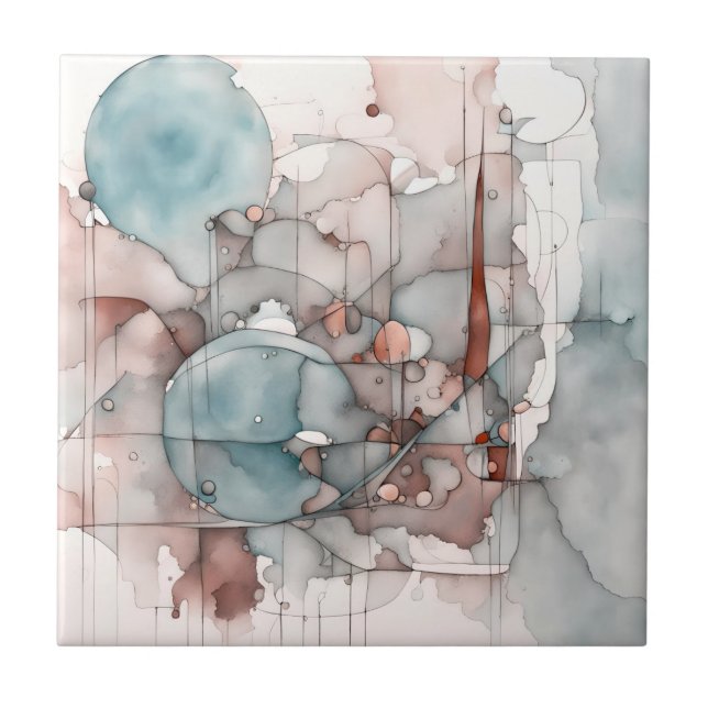 Azulejo De Cerâmica Abstrato Expressionista de Aquarela Azul (Frente)