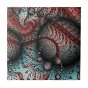Azulejo De Cerâmica Abstrato Fantasy Fractal Art Balls Brown Blue
