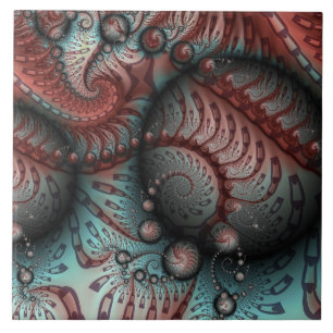 Azulejo De Cerâmica Abstrato Fantasy Fractal Art Balls Brown Blue