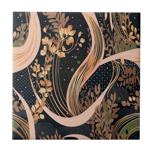 Azulejo De Cerâmica Abstrato floral, bolinhas, vinhas (Frente)