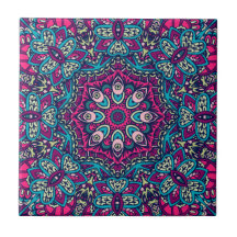Abstrato Floral Festivo Mandala, Teal Magenta