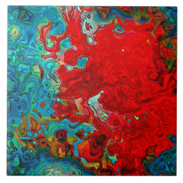 Azulejo De Cerâmica Abstrato Fluid Swirls Azul, Verde e Vermelho