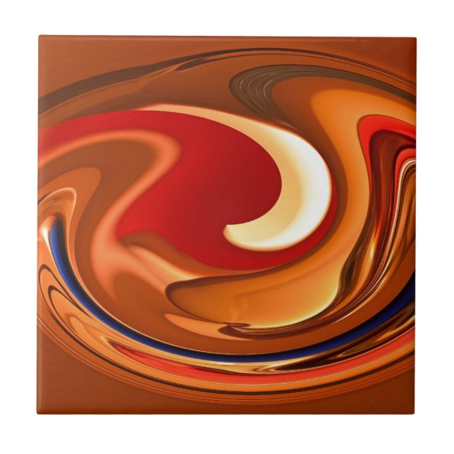 Azulejo De Cerâmica Abstrato Funky laranja queimada e design vermelho (Frente)