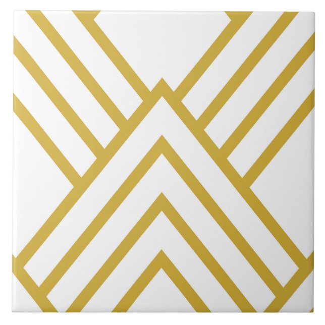 Azulejo De Cerâmica Abstrato geométrica, branco e ouro (Frente)