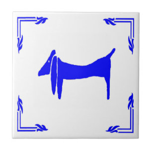 Azulejo De Cerâmica Abstrato holandês azul do Dachshund