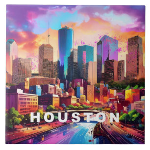 Azulejo De Cerâmica Abstrato Houston Skyline Art Modern Cityscape
