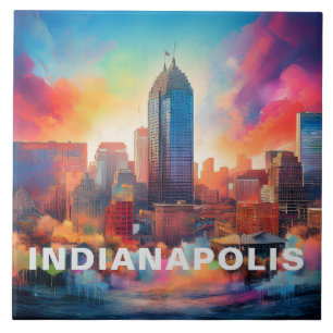 Azulejo De Cerâmica Abstrato Indianapolis Skyline Art Modern