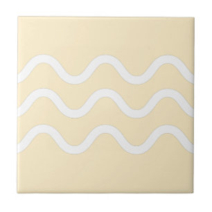 Azulejo De Cerâmica Abstrato Lake Waves Beige e White