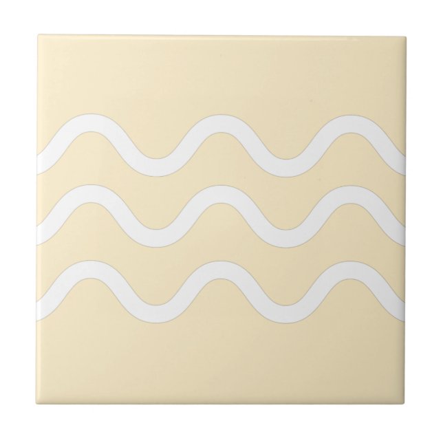Azulejo De Cerâmica Abstrato Lake Waves Beige e White (Frente)