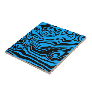 Azulejo De Cerâmica Abstrato - Linhas Pretas e Azuis Adoridas - Person