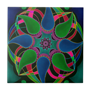 Azulejo De Cerâmica Abstrato mandala leste asiático redondo preto orn