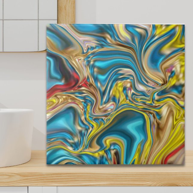 Azulejo De Cerâmica abstrato marble espirra azul-azul-turquesa-lacrime (abstract marble swirls yellow teal turquoise blue ceramic tile)
