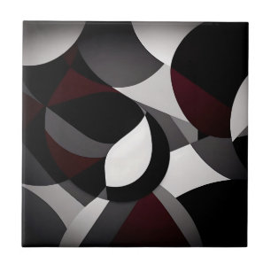 Azulejo De Cerâmica Abstrato Marble Preto Branco E Vermelho