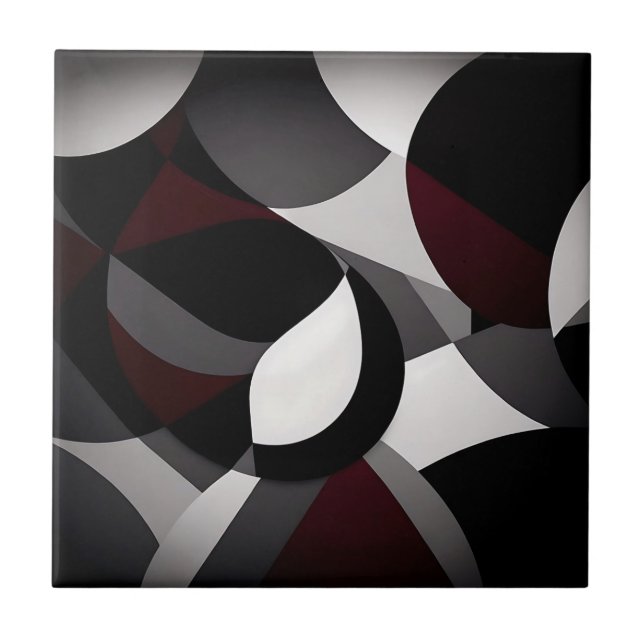 Azulejo De Cerâmica Abstrato Marble Preto Branco E Vermelho (Frente)