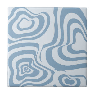 Azulejo De Cerâmica Abstrato Marble Wavy Stripe Azul Retroativo Negrit