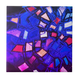 Azulejo De Cerâmica Abstrato marinho púrpura, cor-de-rosa, marinho azu