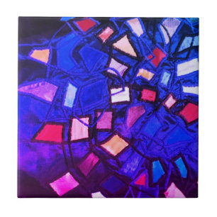 Azulejo De Cerâmica Abstrato marinho púrpura, cor-de-rosa, marinho azu