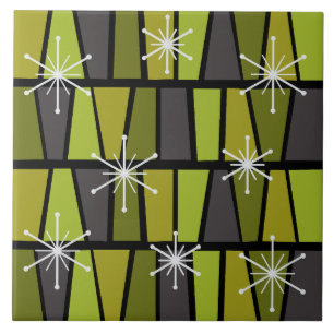 Azulejo De Cerâmica Abstrato MCM Geométrico Verde
