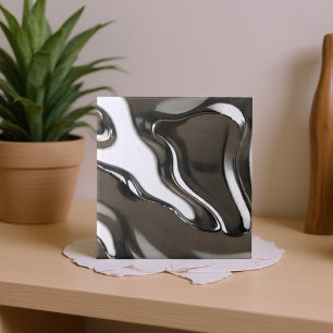 Azulejo De Cerâmica Abstrato Metálico de Ondas Cromadas Líquidas