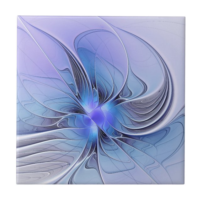 Azulejo De Cerâmica Abstrato Modern Fractal Art Lavanda Azul (Frente)
