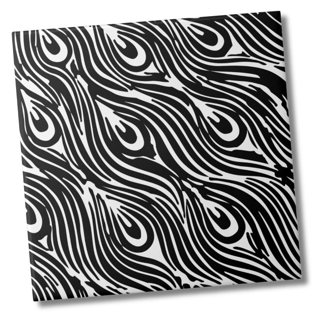 Azulejo De Cerâmica Abstrato Modern Trendy Feather Black Impressão (Abstract Modern Trendy Feather Black White Print ceramic tile)