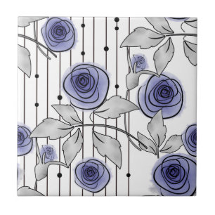 Azulejo De Cerâmica Abstrato moderna rosas flores violeta cinza branca