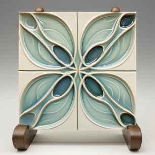 Azulejo De Cerâmica Abstrato Moderno Bege-Teal