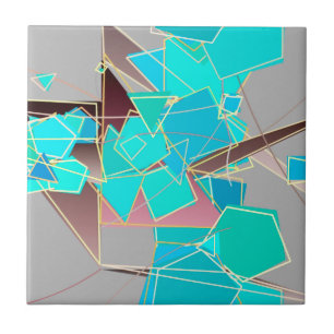 Azulejo De Cerâmica Abstrato moderno - geométrico, cinza e turquesa