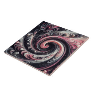 Azulejo De Cerâmica Abstrato moderno girando rosa, preto e branco
