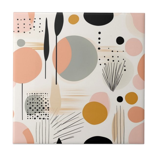 Azulejo De Cerâmica Abstrato Moderno Peach Dourado (Frente)