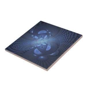 Azulejo De Cerâmica Abstrato moderno Trendy Dusk Blue Fractal Art