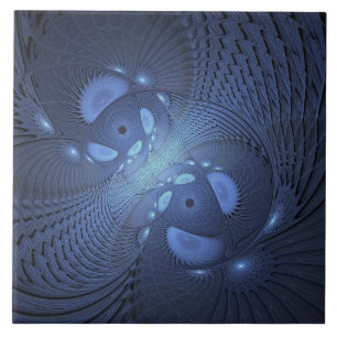 Azulejo De Cerâmica Abstrato moderno Trendy Dusk Blue Fractal Art