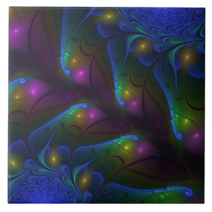 Azulejo De Cerâmica Abstrato Moderno Trippy Fractal Luminoso Colorido