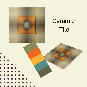 Azulejo De Cerâmica Abstrato moderno verde com quadrados laranja