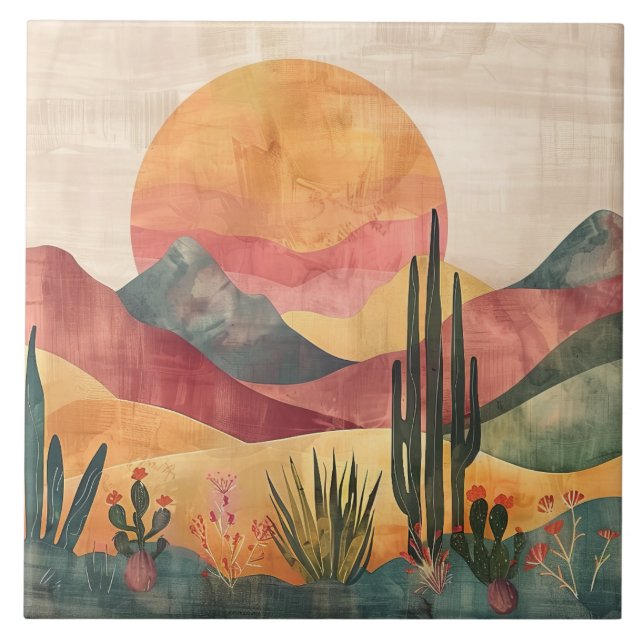 Azulejo De Cerâmica Abstrato Montanha Boho  (Frente)