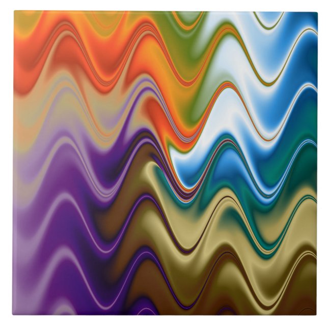 Azulejo De Cerâmica Abstrato Multicolorido Ondulado (Frente)