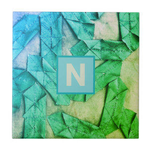 Azulejo De Cerâmica Abstrato náutico verde ciano-teal monograma ombre