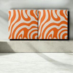 Azulejo De Cerâmica Abstrato Orange Marble Groovy Stripe Negra