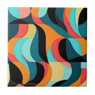 Azulejo De Cerâmica Abstrato - Padrão de Meio século RETRO Colorido Mo