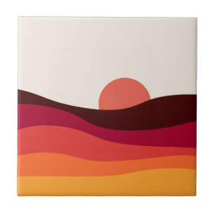 Azulejo De Cerâmica Abstrato paisagens com mar ao pôr do sol