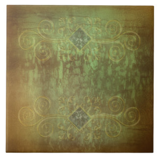 Azulejo De Cerâmica Abstrato patina cobre e verde por Renee