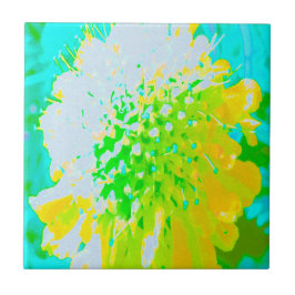 Azulejo De Cerâmica Abstrato Pincushion Fllower em amarelo e verde