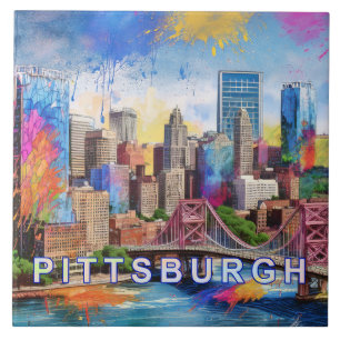 Azulejo De Cerâmica Abstrato Pittsburgh Skyline Art Modern Cityscape
