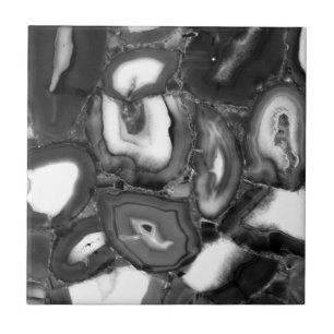 Azulejo De Cerâmica Abstrato preto branco agita geode
