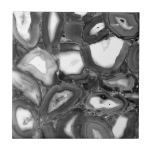Azulejo De Cerâmica Abstrato preto branco agita geode