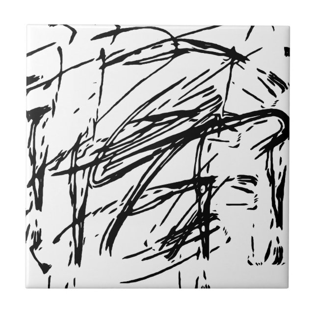 Azulejo De Cerâmica Abstrato preto e branco (Frente)