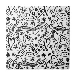 Azulejo De Cerâmica Abstrato preto e branco do coração
