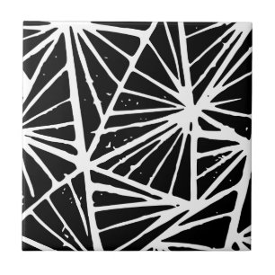 Azulejo De Cerâmica Abstrato preto e branco triângulos Lino Cortado