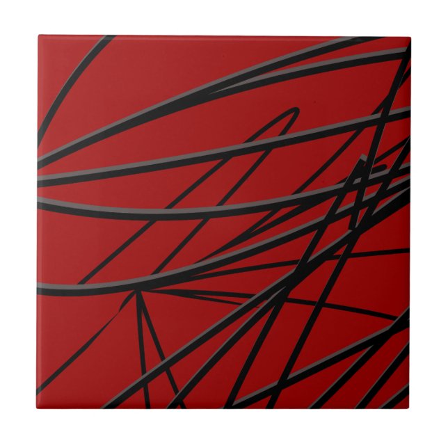 Azulejo De Cerâmica Abstrato Preto Vermelho Moderno (Frente)