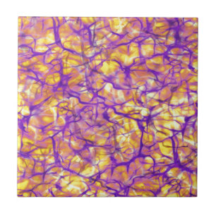 Azulejo De Cerâmica Abstrato Purple Circuitos em amarelo